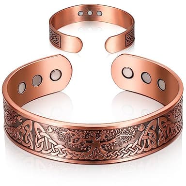 Otuuz Bracelet Magnétique en Cuivre pour Homme Femme - Bracelet de Manchette à Motif Arbre de Vie avec 9 Aimants, Taille Ajustable, Bronze