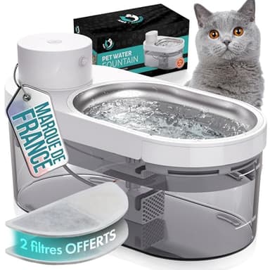 AMZ-ANIMALUX Fontaine a Eau Chat & Chien Filtre sans Fil avec Detecteur de Mouvement | Distributeur d'eau Silencieuse & Automatique en INOX 4L | Gardez Une Eau Fraiche & Pure | 2 filtres OFFERTS |
