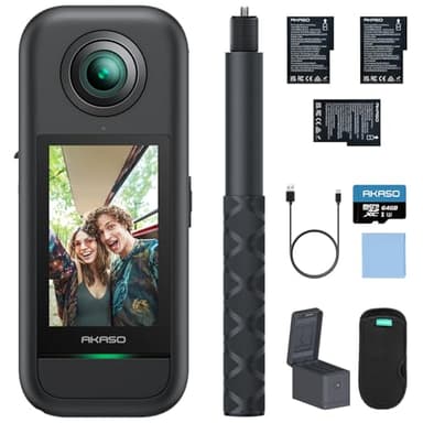 AKASO 360 Kit de Création - Action Camera Sport à 360° avec Carte Mémoire 64 Go, 5.7K 72MP 360 Vidéo, Capteurs 48MP 1/2", SuperSmooth, 2.29" Écran Tactile, Horizon 360° Lock, Stabilisation, Suivi AI