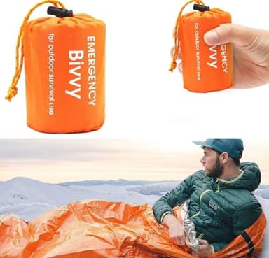 Sac de Couchage Survie, Sac de Couchage d'urgence, Sac de Thermique Léger Imperméable, Sacs de Couverture de Survie Sac en Nylon Portable pour Le Camping, la randonnée, l'extérieur (1, Orange)