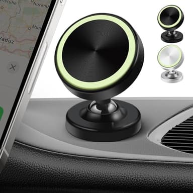 Oderra Lot de 2 Supports Magnétiques pour Téléphone Voiture - Rotation 360°, Aimants Forts, Compatible iPhone/Samsung/Huawei etc, Accessoire Intérieur Voiture (Noir + Argent)