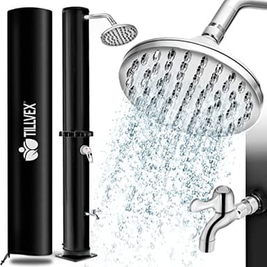 tillvex Douche Solaire avec Capot de Protection | Douche de Jardin Eau Chaude | Douche de Piscine Camping | sans raccordement électrique (Noir, 35 litres)