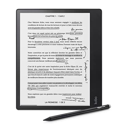 Kobo Elipsa 2E | Liseuse | 10.3” Écran Tactile antireflet avec ComfortLight Pro | Inclus Kobo Stylus 2 | Luminosité Ajustable | Wi-FI | Carta E Ink Technology | 32GB