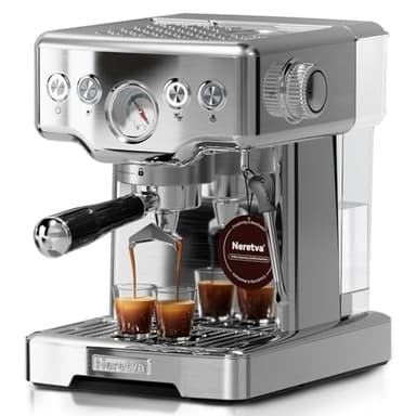 Neretva Machine a Cafe, Professionnelle Cafetière Expresso Avec Manomètre Visible 1450W En Acier Inoxydable Capacité 1,8L & Mousseur à Lait &15 Bar Machine Expresso Domestique-Espresso/Macchiato/Latte