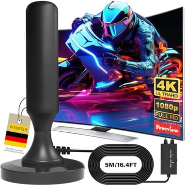 Antenne TV Intérieur Puissante,2025 Puissante Antenne HDTV Intérieur de Base magnétique-Chaînes Locales Gratuites 500km Réception Longue Portée à 360°,Compatible avec 4K 1080P et Tous Les TV (Black)