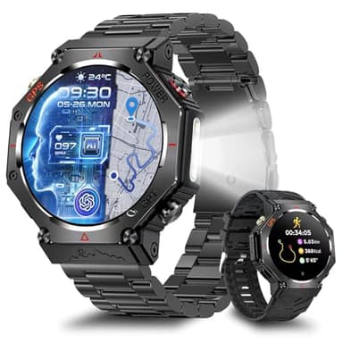 Rmana Montre Connectée Homme, Smartwatch avec GPS intégré Appels Bluetooth et Écran HD 1.39", 3ATM Étanche et Batterie 530mAh, Montre Sport Homme avec 107 Modes Sportifs (Bande d'acier Noir)