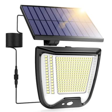 spqment Solaire Exterieur Mouvement Detecteur Lampe: 288 LED Eclairage Puissant Lumiere Extérieur Solaire de 3 Mouvement Détection Mode IP65 Étanche Éclairage Exterieur avec Câble 5M