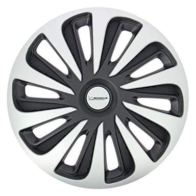 Michelin 009124 Set de 4 Enjoliveurs pour Jantes 17" Pouces – NVS 3D Black Noir et Gris – Effet Carbone – Résistants aux Chocs et aux Intempéries – Compatibles Voitures avec Jantes Acier ou Tôle