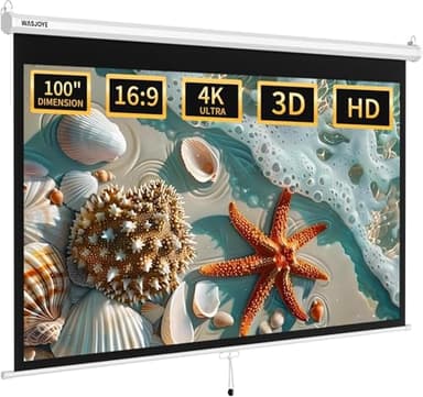 WASJOYE Écran de Projection Manuel - Universal 100" Toile Videoprojecteur Enroulable Rétractable, Projector Screen avec Verrouillage Automatique, Hauteur d'Ecran réglable, Lunette Noire Masquée