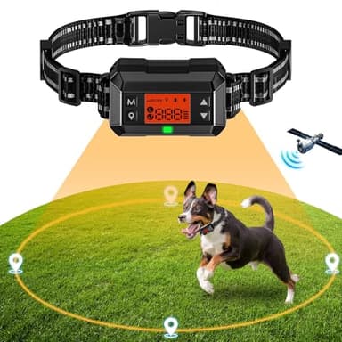 ClôTure Anti Fugue Chien Sans Fil GPS Pour Extérieur, Collier Anti Fugue Chien Sans Fil Pour Chien IPX7 Étanche, Système De Cloture éLectrique Pour Chien De La Nouvelle Puce De Signal GPS, 1000m