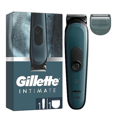 Gillette Intimate Tondeuse Intime Homme I3, Sabot Pour Peau Sensible Et Lames En Métal Inusables, Tondeuse Electrique Etanche Avec Système Skinfirst, Jusqu’à 80min D’Autonomie
