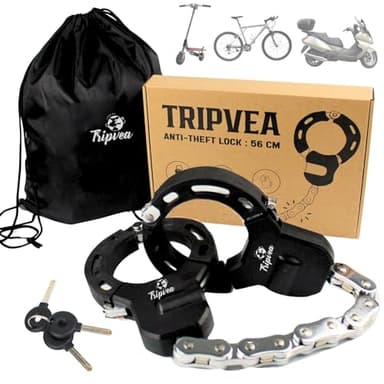 TRIPVEA® Antivol trottinette électrique, velo, poussette - Cadenas ultra résistant - antivol menottes chaîne 10 maillons - longueur 56 cm - Ø 8 cm - serrure + 3 clés (Antivol)