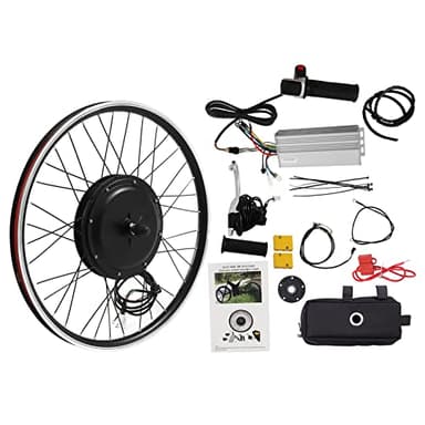 jiumxliu Kit de conversion pour vélo électrique 26" 48 V 1000 W - Roue avant - Moteur à engrenages sans balais - 55 km/h, 5 niveaux PAS, régulateur de vitesse, écran LCD, sac étanche