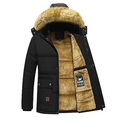 ANUFER Hommes Thermique Hiver Veste Parka Doublure épaisse en Peluche Coton Rembourré Manteau avec Capuche de Fourrure Détachable SD5A0831 Noir 3XL
