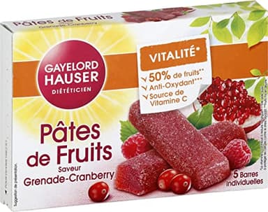 GAYELORD HAUSER - Pâtes de Fruits saveur Grenade Cranberry - À Base de 50% de Fruits - Source de Vitamines C et anti-oxydant - 5 Barres Individuelles