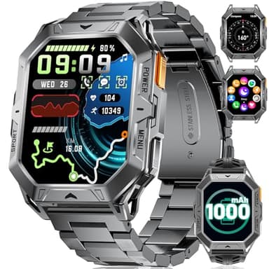 Montre Connectée Homme Militaire,256MB Mémoire avec 1000mAh Batterie pour Android iOS//Boussole/Baromètre,2.13" AMOLED Smartwatch Homme Appel Bluetooth,10ATM Étanche,100+ Modes Sportifs Tracker Fitnes