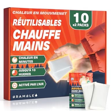 BRAMBLE 20 Chauffe-Mains Réutilisables (10 Paires, 8 Heures de Chaleur Pendant 10 Jours) - Chaufferettes Main Hand Warmer