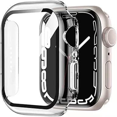 HANKN 2 Pièces Coque Dur pour Apple Watch Series 9 8 7 41mm Protecteur D'écran Verre Trempé, Couverture Complète Anti-Bulle Antichoc iWatch Boîtier, 41 mm, Transparent x 2