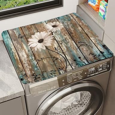 Ayicheyl Protection Machine A Laver Coussins 60x60cm, Housse Machine A Laver Dessus, Cache Machine A Laver avec Motif Dessus Machine A Laver Lavable pour Lave-Linge Sèche-Linge (Marguerite Blanche)