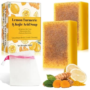 Lemon Turmeric Savon au curcuma - éclaircissant - Nettoyage en profondeur pour peau lisse - Savon naturel au curcuma au citron avec acide kojique pour le visage et le corps