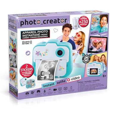 Canal Toys - Photo Creator - Appareil Photo 3 en 1 à Impression Instantanée Turquoise - + 2 Modes : Selfie & Caméra Vidéo - Cadeau Appareil Photo Enfant 8 Ans + - 4 Rouleaux - 250 Clichés - CLK 001