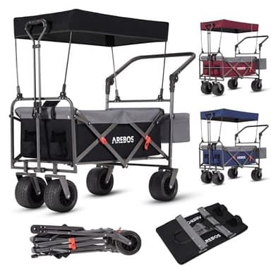 Arebos Chariot de Transport Pliable avec Toit | Chariot de Luxe | Chariot de Transport | Pliable | Chariot à Main de Luxe | Chariot à Outils | Sac XXL | capacité de Charge de 100 kg | Noir