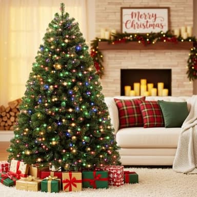 Sapin de Noël Artificiel 180cm Premium avec Éclairage LED RGB - 1000 Pointes de Branches, Support Métallique, Branches Pliables, Gants Inclus, Arbre de Noël pour Décoration de Noël, Vert