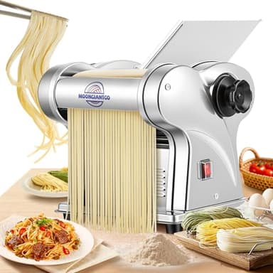 Moongiantgo Machine à Pâtes Électrique, Pate Fraiche Machine, Acier Inoxydable, Avec Lames de 1,5mm et 4mm, Réglage de 9 Épaisseurs 0.3mm-3mm, pour Spaghettis, Fettuccine, Tagliolini, Raviolis