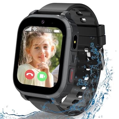ELEJAFE 4G Montre Connectée Enfant avec GPS et Téléphone,IP68 Montre GPS Enfant Fille Garçon avec SOS, WiFi, Appels/Vidéo/Chat Vocal,IP68 Étanche Jeux Réveil Mode Classe,Smartwatch Cadeau (Noir-4G)