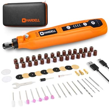 HARDELL Mini meuleuse sans fil 3.7V, outil rotatif multifonction 5 vitesses avec 69 accessoires, perceuse/graveur LED pour bricolage, modelisme, bijoux, résine - Kit DIY débutant