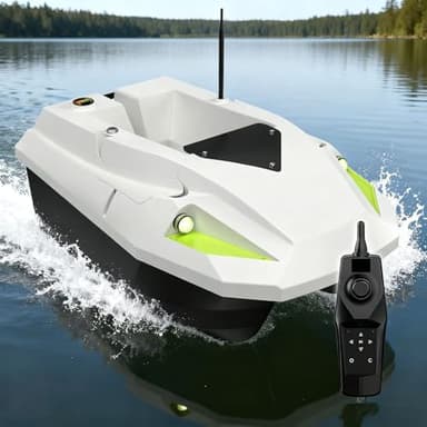 Bateau-Appât RC 500M | Mémoire 100 Points & Retour Auto | Trémie de 2KG | Double Batterie | Contrôle 3 Vitesses | Feu de Navigation pour la Pêche de Jour comme de Nuit en Lacs & Étangs 2pos.point