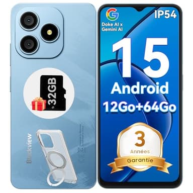 Blackview Wave 9C Telephone Portable Pas Cher avec Coque 360° Rotatif 12Go+64Go / 2To TF, 6,56" IP54 Android 15 Smartphone Débloqué 4G Dual SIM, 5000mAh 13MP Téléphone 4G, GPS,OTG, 2 Ans Garantie
