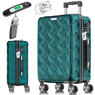KESSER Valise de voyage - Bagage à main - Rigide - En ABS - Avec serrure à combinaison, pèse-bagage et portefeuille de voyage à roulettes à 360° - Valise à roulettes pour affaires et voyage, Bleu
