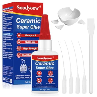 Soodyoow Colle Céramique 35g, Colle Transparente Extra Forte, Adhésif Instantané pour Réparation Porcelaine, Céramique, Poterie, Décorations et Objets DIY