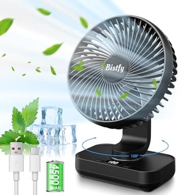 Mini Ventilateur de Bureau Ultra-Silencieux, Automatique Oscillant 120°+ 90° Inclinaison de la Tête Réglable 4500mAh Ventilateur da Table USB Portable, Rchargeable Rapide 2A, 4 Vitesses Affichage LED