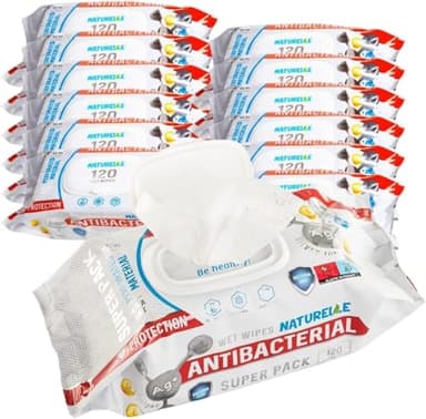 Naturelle Lingettes Humides Antibactériennes - Nettoyage De Surfaces Et Des Mains, 1440 , 120 Unités (Lot 12)
