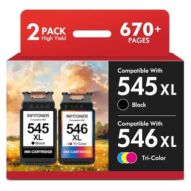 545 et 546 Cartouche Encre Compatible pour Canon 545-546 Cartouches d'encre PG-545 CL-546 XL pour Canon Pixma TS3550 TS3450 TS3350 TS3150 TS3451 TS3150 Imprimantes PG-545XL CL-546XL (Noir Couleur)