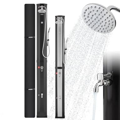 AREBOS Douche Solaire 60 L | avec douchette & thermomètre | température de l'eau jusqu'à 60°C Douche de Piscine Camping | pommeau de Douche Rond | Housse de Protection Incluse | Noir