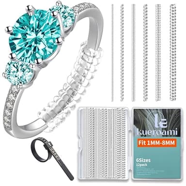 Lot de 12 Ajusteur de Bague Invisible Silicone, Réducteur pour Bagues Lâches, 6 Tailles 1-8mm, Spire Enroulée sans Abîmer, Femme Homme - Transparent