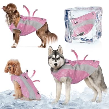 TOPSOSO Gilet Rafraichissant Chien Manteau Rafraichissant pour Chien avec Bande Réfléchissante de Sécurité et Fermeture à Glissière Veste Gilet Rafraîchissant pour Chien Activités Extérieures(Rose M)