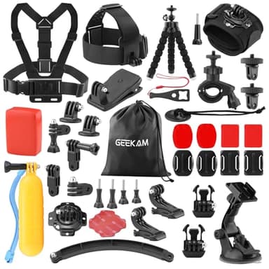 GeeKam Kit Accessoires Caméra Sport, Compatible avec GoPro, AKASO, Campark, Crosstour, APEMAN, COOAU, Apexcam, WOLFANG, Surfola, SJCAM