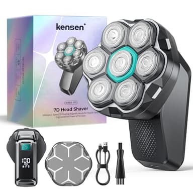 Kensen Rasoir Tete Chauve Homme 7D Rasoir Electriques Hommes 100 Mins d'Autonomie Tondeuse Crane Chauve IPX6 Étanche Sec & Humide Rasoir Crane Homme Chauve avec Écran LED，USB-C，8100 & 8500 tr/min