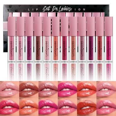 LANGMANNI Lot de 12 gloss à lèvres liquides doux et brillants avec couleurs riches et variées pour filles et femmes (couleur A)