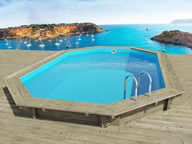 Habitat et Jardin - Piscine Bois Scandinave Miami (L) 4,86 x (l) 3,36 x (H) 1,20 m - Filtration à Sable 4 m3/h - Piscine de Jardin Octogonale Hors Sol, Semi-enterrée, Enterrée