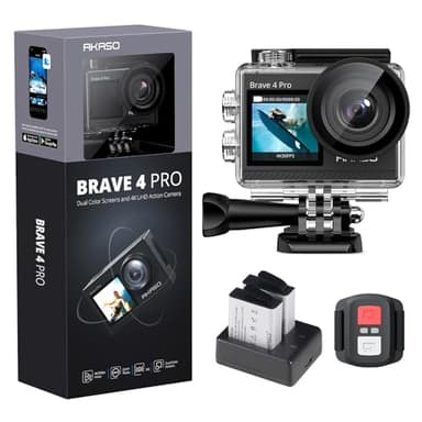 AKASO Caméra Sport 4K 20MP WiFi Action Caméra sous-Marine 40M Ultra HD Stabilisateur avec Écran Tactile Grand Angle Zoom 5X Télécommande 2 Batteries 1350 mAh Kit d'Accessoires - Brave 4 Pro
