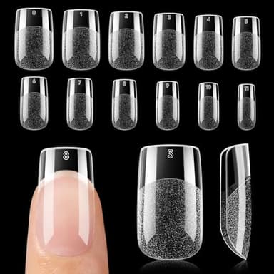 UNA GELLA Capsule Américaine Ongle Carrée Courte, 120 PCS 12 Tailles Full Cover Capsules Ongles, Soft Gel Pré-Limé, Press-On pour Extensions DIY