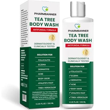 Tea Tree Gel douche antifongique : traitement de la folliculite pour la peau sujette à la dermatite, l'acné du visage et du corps, démangeaisons, pied d'athlète, teigne, tinea versicolor, odeur