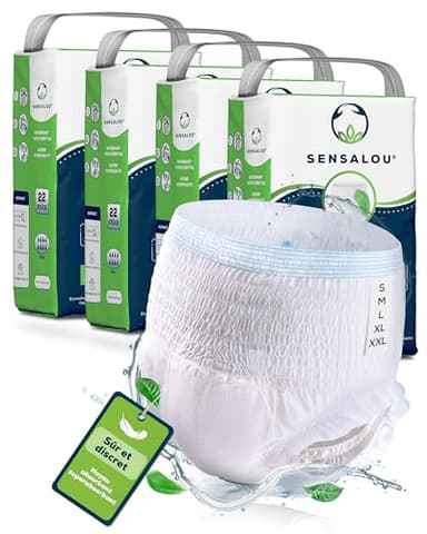 Sensalou Couche Culotte Slip Incontinence - Taille L (88 pieces) - Adulte Femme & Homme - Contre Fuites Urinaires & Fécales Importantes, Protection Ultra Absorbante et Jetable Nuit & Jour - Tres Forte
