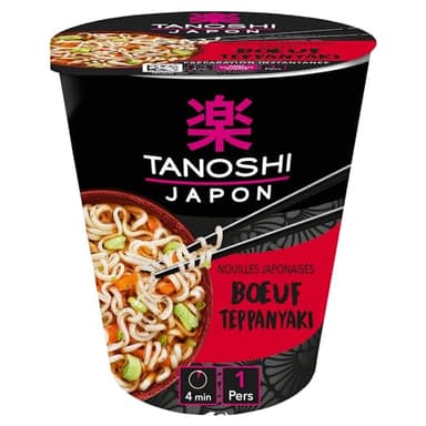 TANOSHI - Cup Nouilles Instantanées Bœuf Teppanyaki - Nouilles Japonaises Instantanées - 1 Personne - 65 g