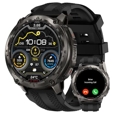 KOSPET Tank T4 Montre Connectée Homme, GPS & Cartes Hors Ligne, Acier Inoxydable, Étanchéité 10ATM (Plongée 45M), Batterie 50 Jours, Appels Bluetooth, Surveillance Santé 24/7, Android et iOS (Noir)